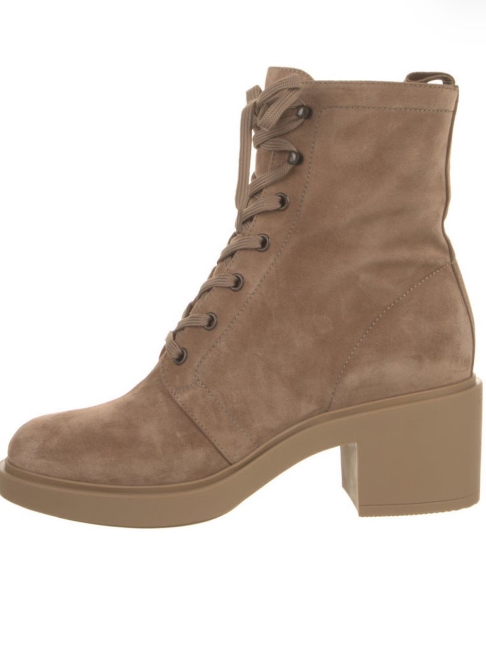 Gianvito Rossi Taupe Suede Lace-Up Block Heel Ankle Boots